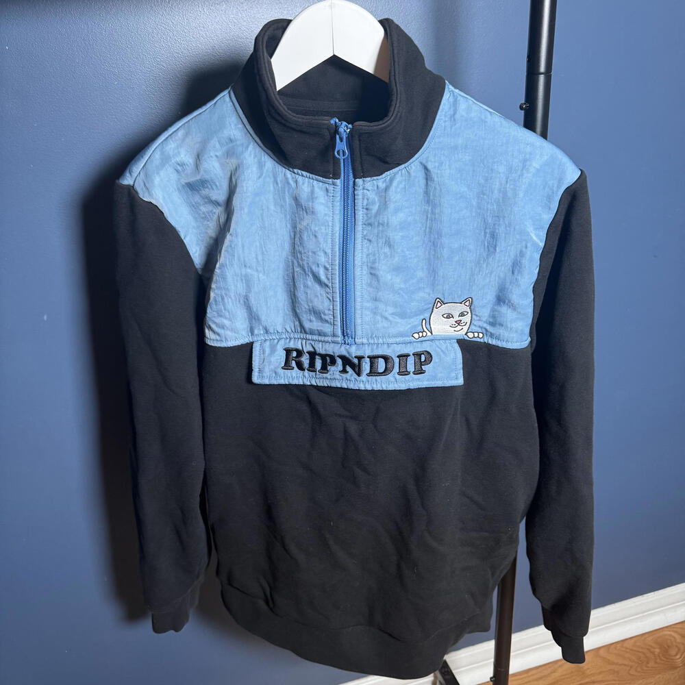 RipNDip Peeking Nermal Beverly Half Zip Pullover Sweatshirt Black Blue M - Picture 2 of 8